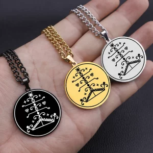 HLSS055 Amulette Ogou Feray Voodoo Veve Symbol Talisman Jewelry Amulet Stainless Steel Laser Marking Pendant Necklace